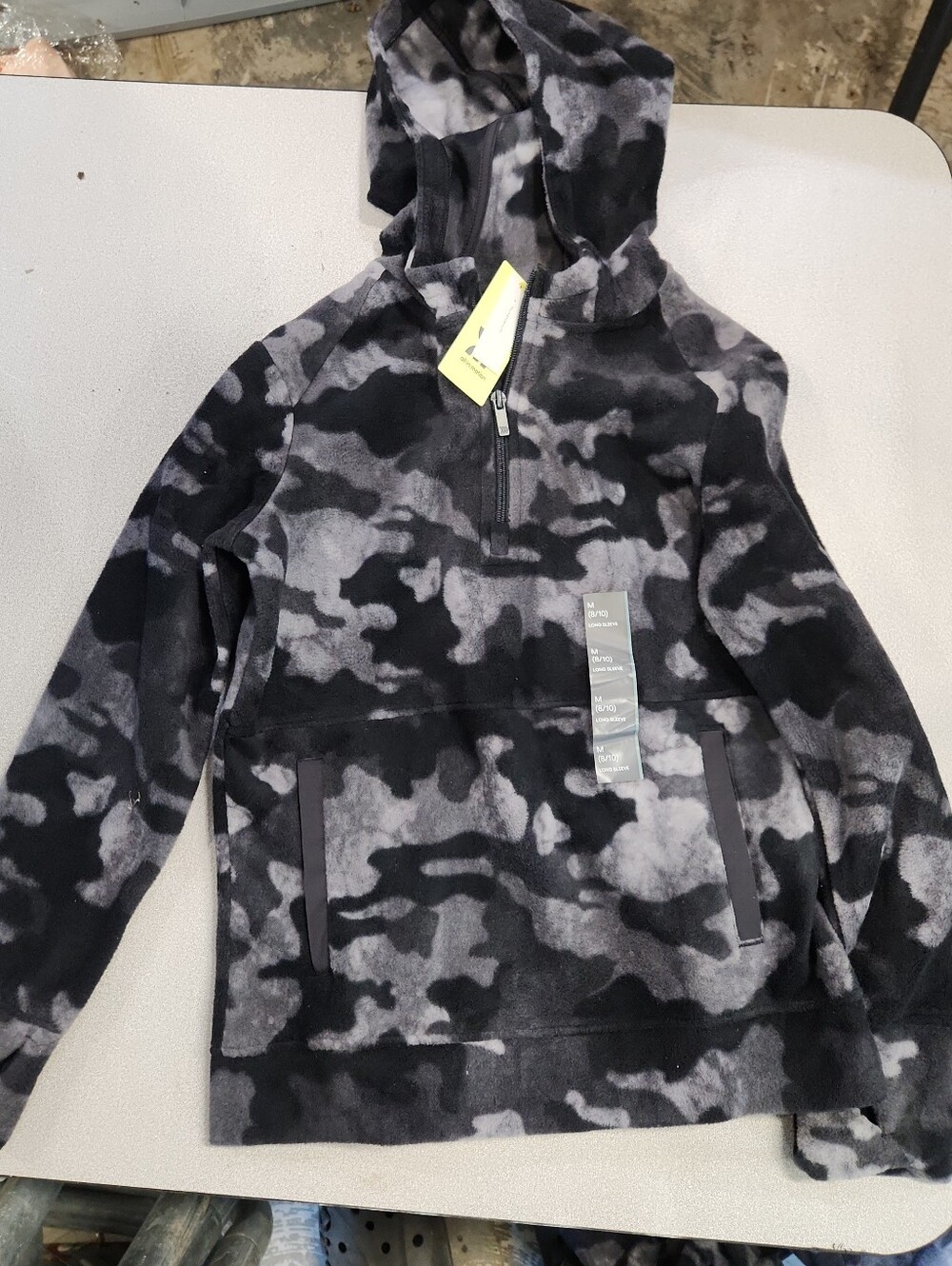 All In Motion Kids Black & Gray Camo Hoodie Fleece Pullover Medium 10/12